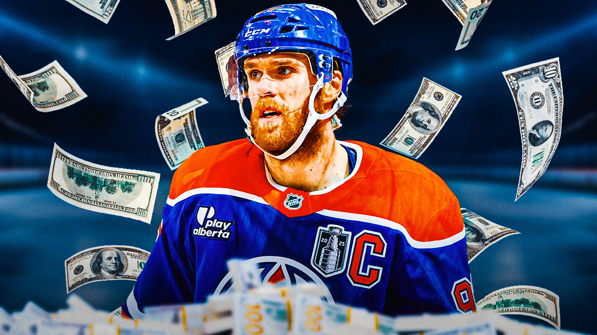Connor McDavid surrounded by money bags