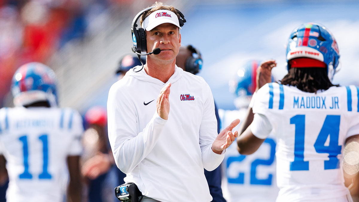 Mississippi Rebels head coach Lane Kiffin reacts after a play during the second quarter against the Kentucky Wildcats at Kroger Field.