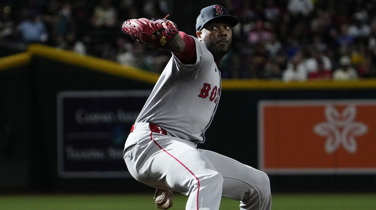 Boston Red Sox pitcher Aroldis Chapman (44) throws against the Arizona Diamondbacks during the ninth inning at Chase Field on Sept. 7, 2025.