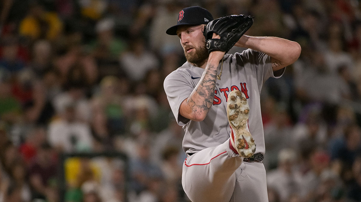 Boston Red Sox pitcher Garrett Crochet (35) throws a pitch against the Athletics during the fourth inning at Sutter Health Park.
