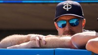 Minnesota Twins manager Rocco Baldelli (5) in the dugout in the first inning against the Cleveland Guardians at Target Field