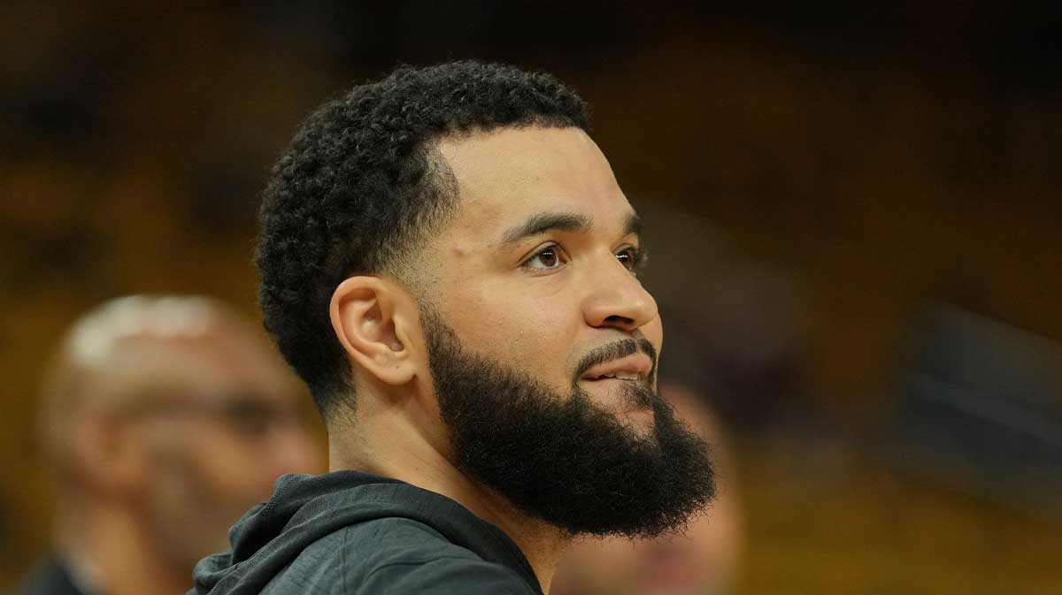 Rockets guard Fred VanVleet (5) before game three of first round for the 2024 NBA Playoffs against the Golden State Warriors at Chase Center