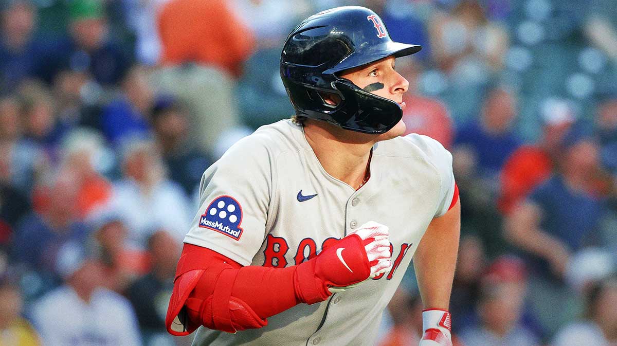 Boston Red Sox outfielder Roman Anthony (19) hits a home run during the first inning against the Baltimore Orioles at Oriole Park at Camden Yards