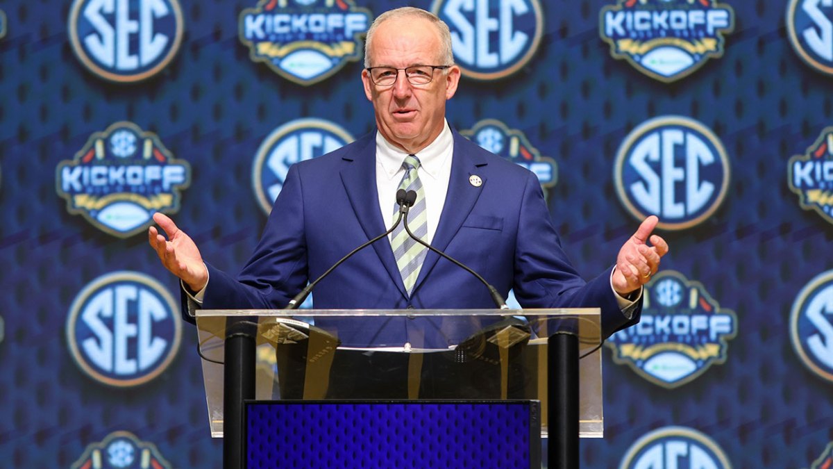 SEC commissioner Greg Sankey speaks to the media during the SEC Media Day at Omni Atlanta Hotel.