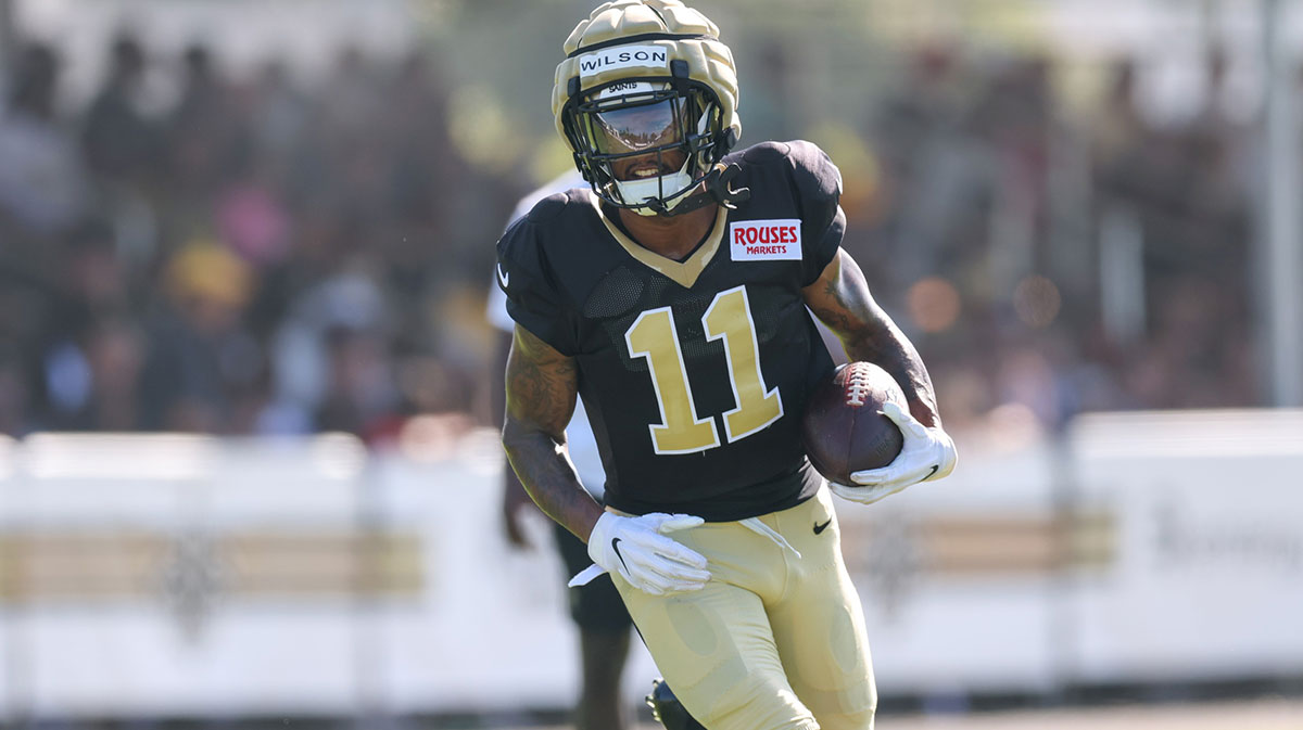 New Orleans Saints wide receiver Cedrick Wilson Jr. (11) on runs routes during training camp at Ochsner Sports Performance Center.