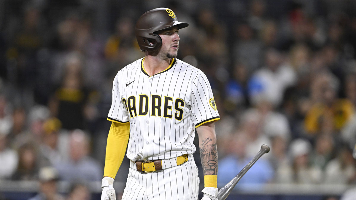San Diego Padres center fielder Jackson Merrill (3) walks back to the dugout after striking out during the fifth inning against the Cincinnati Reds at Petco Park.