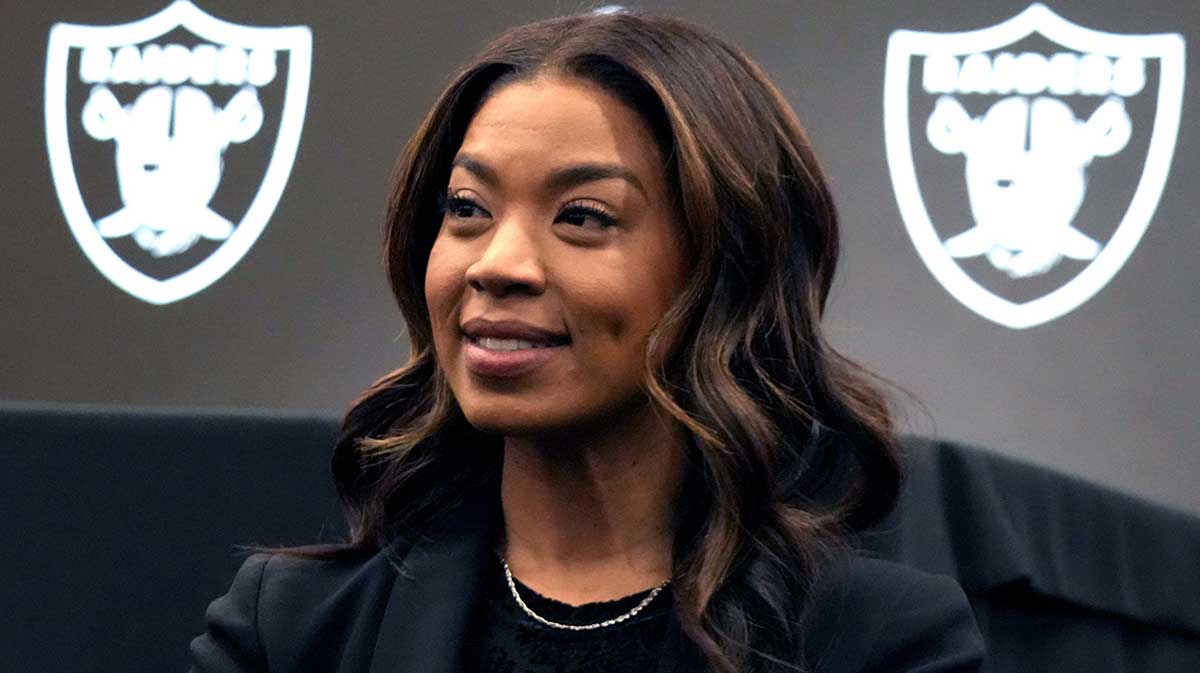Jan 27, 2025; Las Vegas, NV, USA; Las Vegas Raiders president Sandra Douglass Morgan at press conference at Intermountain Health Performance Center.