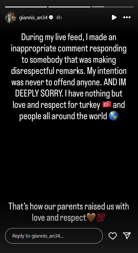 Giannis Antetokounmpo IG Story
