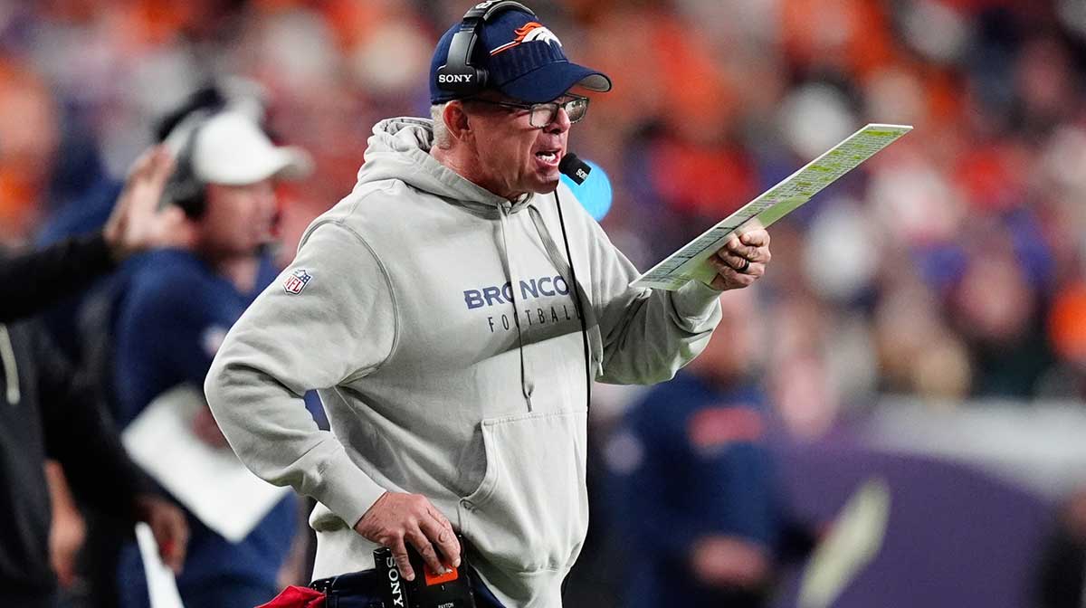 Denver Broncos head coach Sean Payton calls a play from the sideline during the second quarter against the Cincinnati Bengals at Empower Field at Mile High.