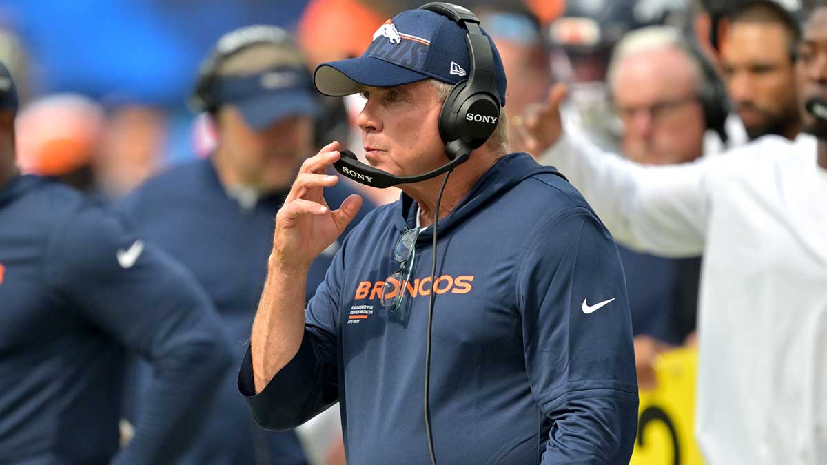 Denver Broncos head coach Sean Payton in the first half against the Los Angeles Chargers at SoFi Stadium.