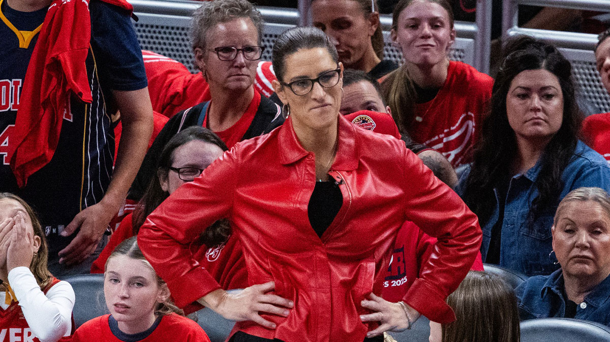 Indiana Fever head coach Stephanie White in the second half during game four against the Las Vegas Aces of the second round for the 2025 WNBA Playoffs at Gainbridge Fieldhouse.
