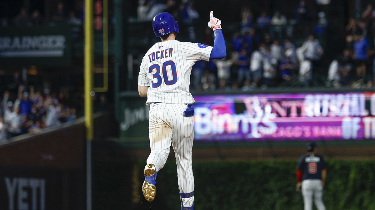 Chicago Cubs right fielder Kyle Tucker (30) rounds the bases after hitting a three-run home run against the Atlanta Braves during the third inning at Wrigley Field. Mandatory Credit: Kamil Krzaczynski-Imagn Images