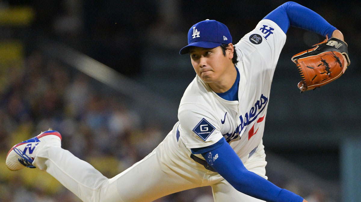 Los Angeles Dodgers starting pitcher Shohei Ohtani (17) delivers a pitch during the first inning against the Philadelphia Phillies at Dodger Stadium.