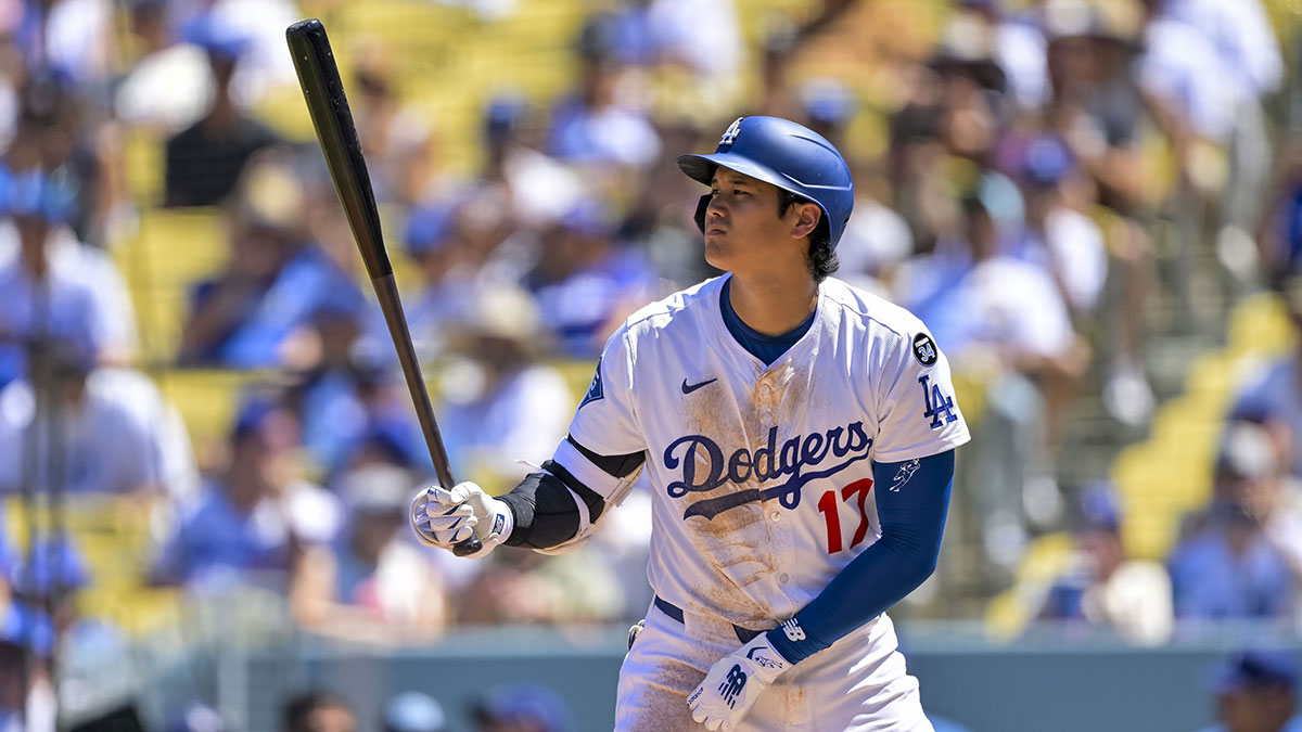 Los Angeles Dodgers designated hitter Shohei Ohtani (17) at bat during the second inning at Dodger Stadium.
