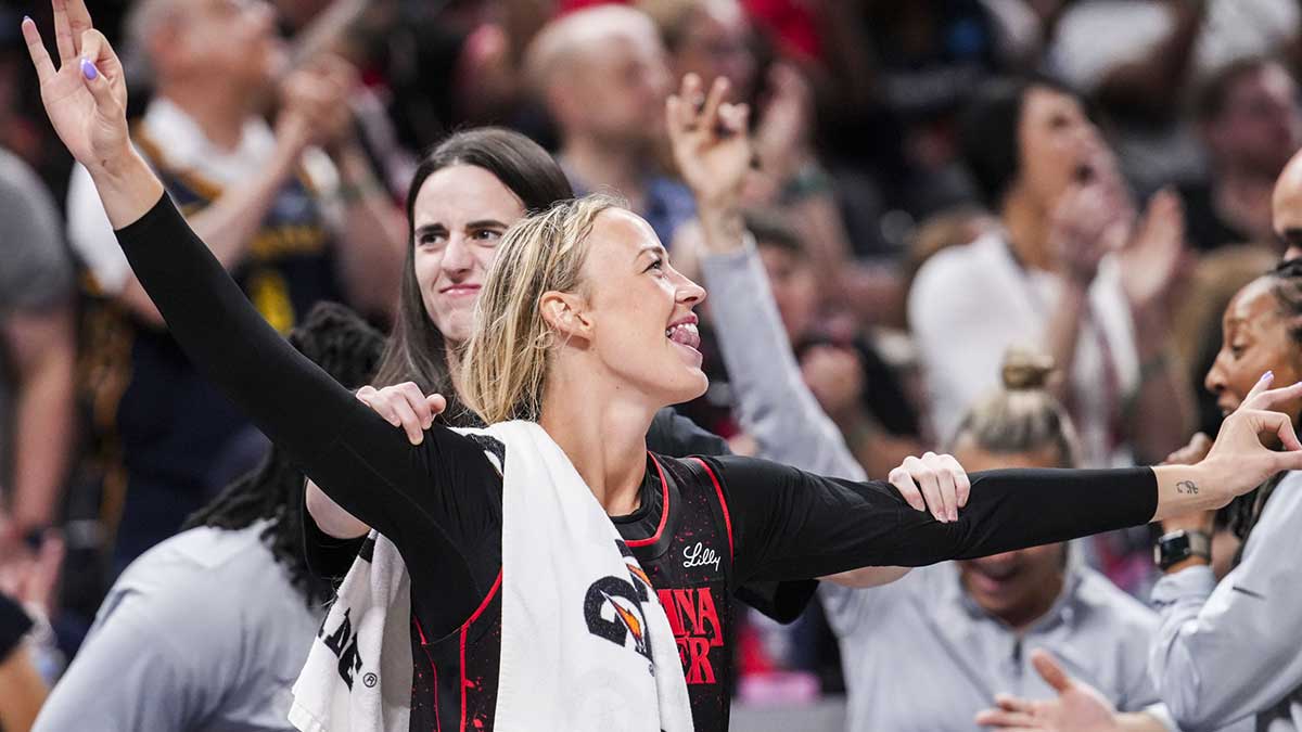 Indiana Fever star Sophie Cunningham, who was by the pool before practice ahead of the team's game against the Las Vegas Aces.