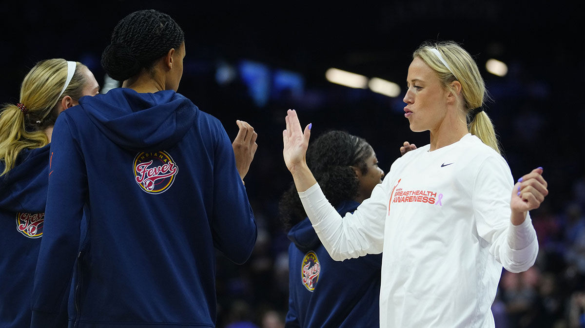 Indiana Fever star Sophie Cunningham, who was assembled along with other injured players on the team for a photo.