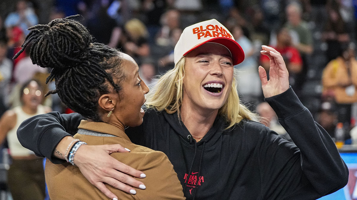Indiana Fever star Sophie Cunningham, who was on the sideline for Game 1 against the Las Vegas Aces with Caitlin Clark.