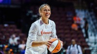 Indiana Fever guard Sophie Cunningham (8) warms up before the start of the game against the Connecticut Sun at Mohegan Sun Arena.