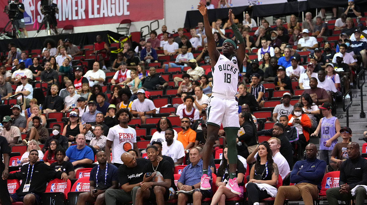 Milwaukee Bucks guard Sylvain Francisco (18) shoots against the Dallas Mavericks during an NBA Summer League game at Cox Pavilion.
