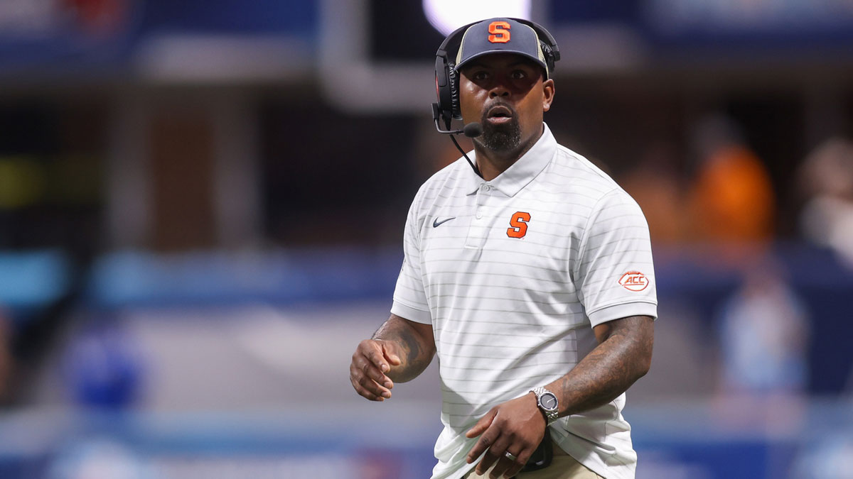 Syracuse Orange head coach Fran Brown on the sideline against the Tennessee Volunteers in the second quarter at Mercedes-Benz Stadium