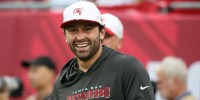 Tampa Bay Buccaneers quarterback Baker Mayfield (6) smiles prior to the game against the Buffalo Bills at Raymond James Stadium. SNF