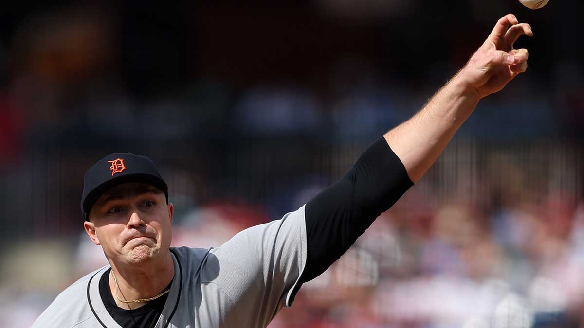 Detroit Tigers pitcher Tarik Skubal (29) throws a pitch against the Philadelphia Phillies during the first inning at Citizens Bank Park.