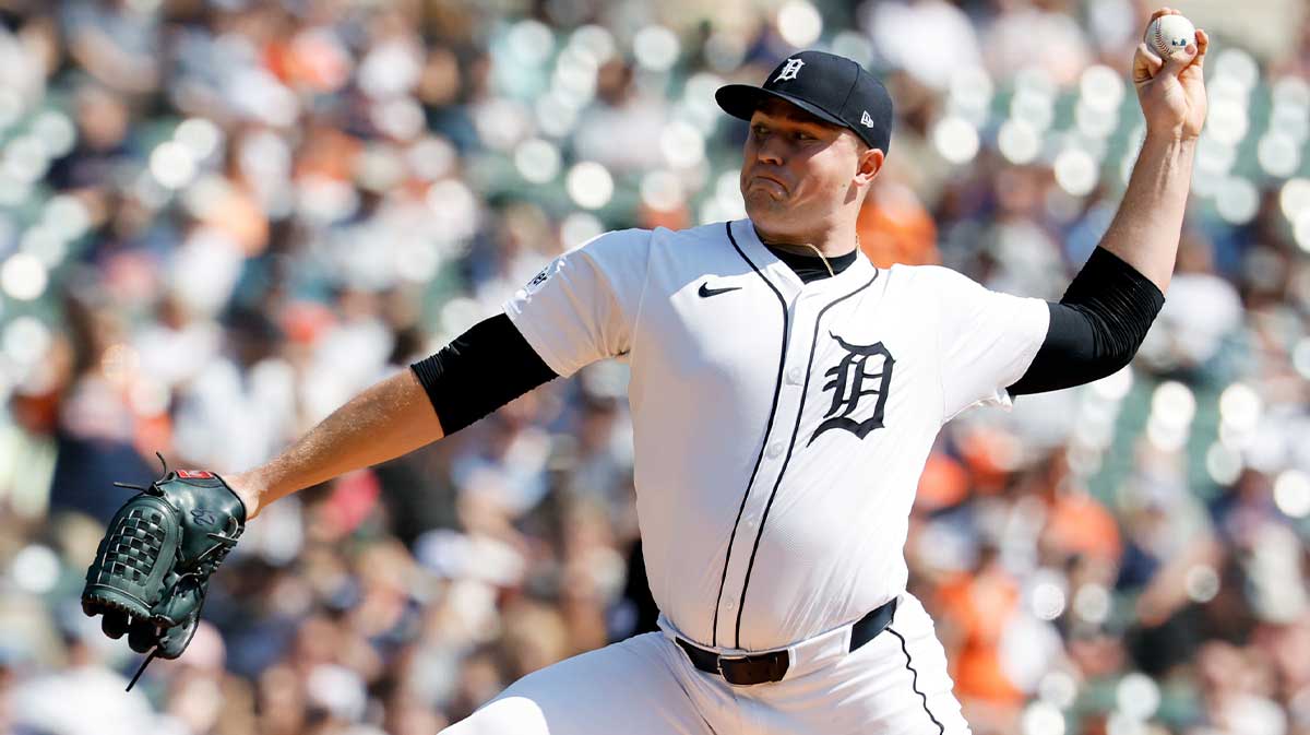Detroit Tigers pitcher Tarik Skubal (29) pitches in the first inning against the Cleveland Guardians at Comerica Park.