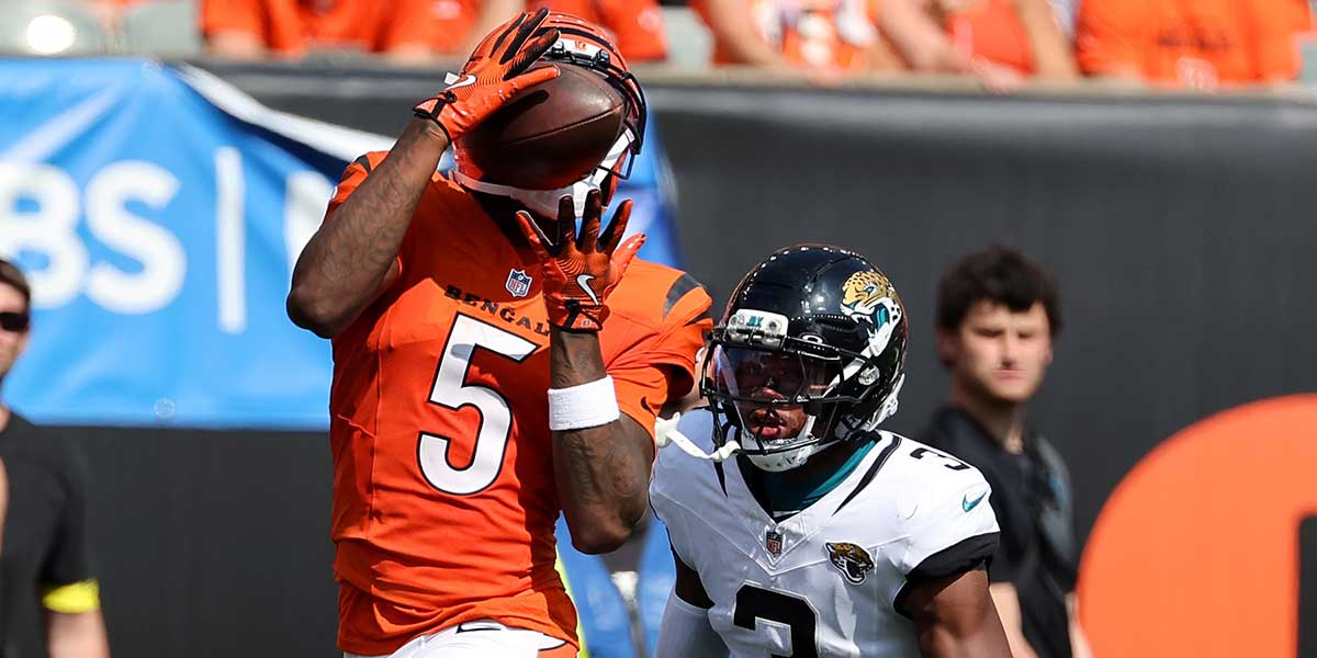 Cincinnati Bengals wide receiver Ja'Marr Chase (1) reacts after making a catch against the Minnesota Vikings during the second half at U.S. Bank Stadium.