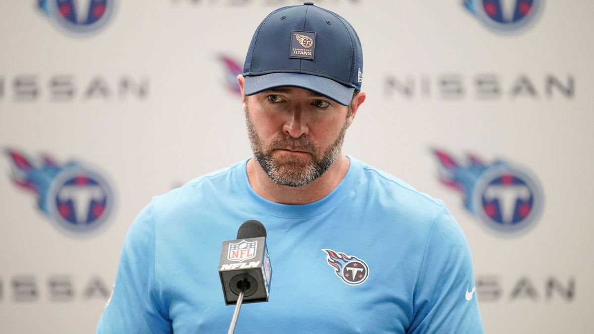 Tennessee Titans coach Brian Callahan takes questions after their 41-20 loss against the Indianapolis Colts at Nissan Stadium in Nashville, Tenn.