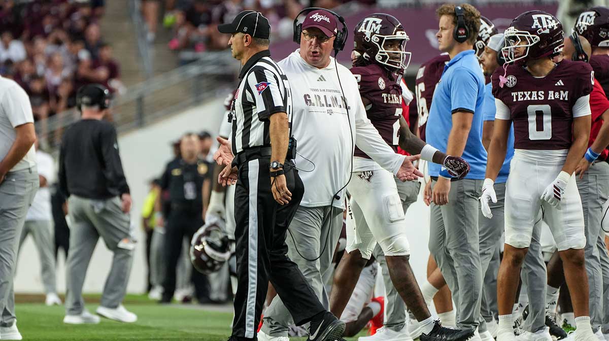 Texas A&M Aggies head coach Mike Elko during the second quarter against the UTSA Roadrunners at Kyle Field.
