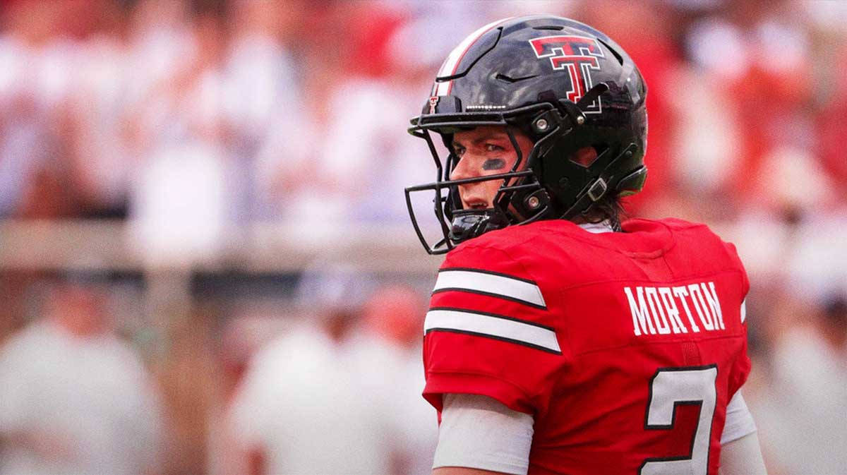 Texas Tech's Behren Morton looks to the sideline against Oregon State during a non-conference football game, Saturday, Sept. 13, 2025, at Jones AT&T Stadium.