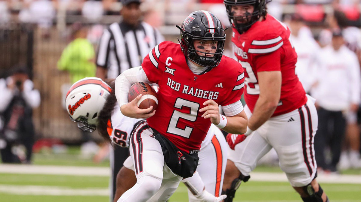 Texas Tech's Behren Morton runs against Oregon State during a non-conference football game, Saturday, Sept. 13, 2025, at Jones AT&T Stadium.