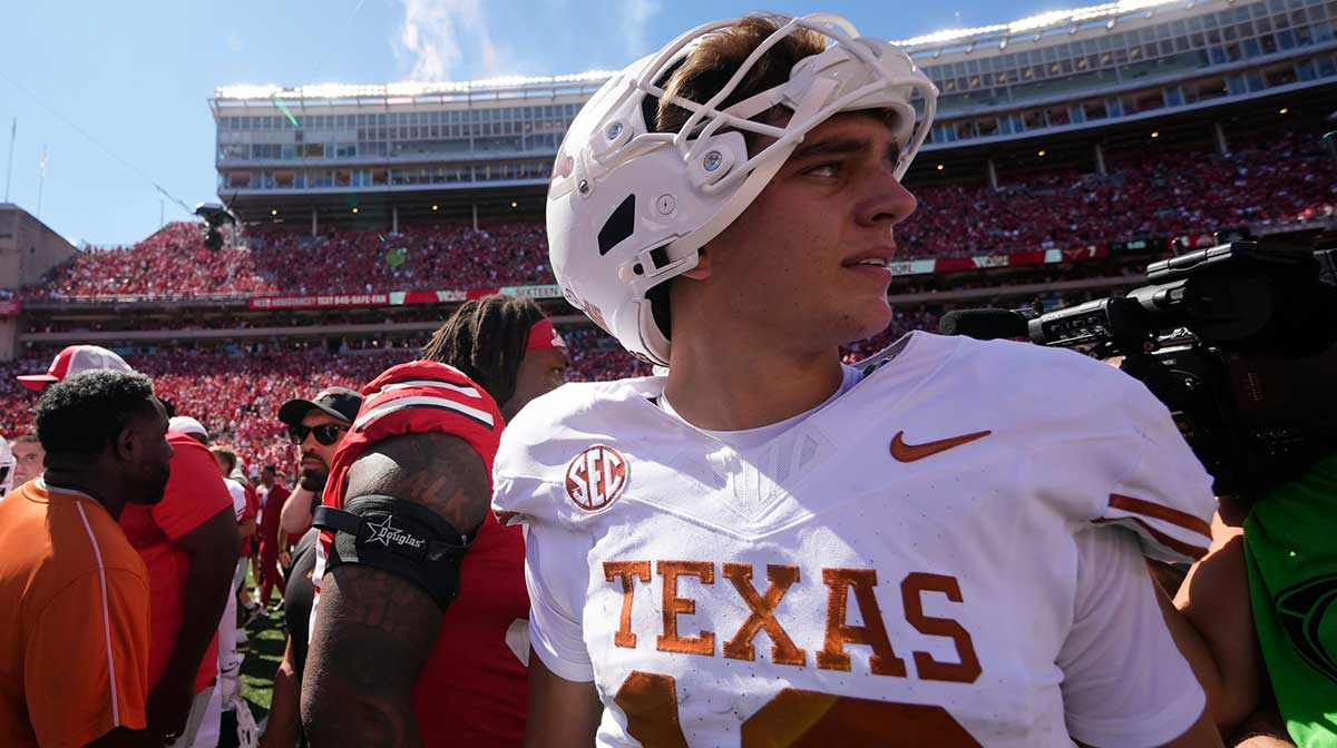Texas Longhorns quarterback Arch Manning (16) leaves the field following the NCAA football game against the Ohio State Buckeyes at Ohio Stadium on Aug. 30, 2025. Ohio State won 14-7.