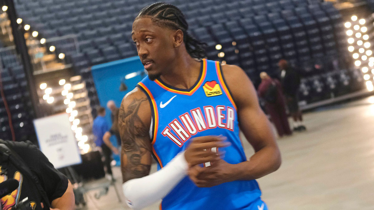 Jalen Williams (8) during the Thunder Media Day for the 25-26 NBA season at the Paycom CenterMonday, Sept. 29, 2025.