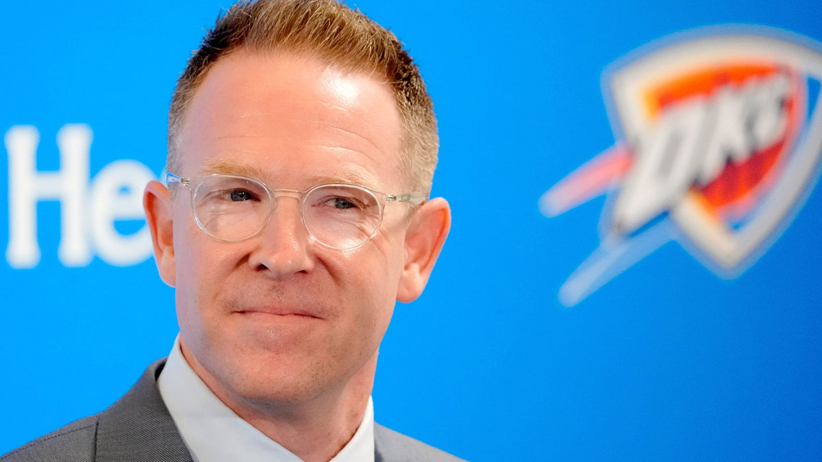 Thunder general manager Sam Presti speaks during an introductory press conference for the 2024 Thunder draft picks at Oklahoma Contemporary Arts Center in Oklahoma City on Saturday, June, 29, 2024.