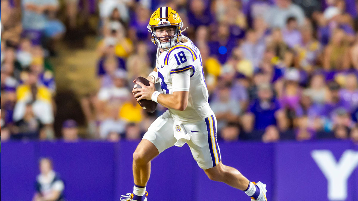 Tigers Quarterback Garrett Nussmeier 18, LSU Tigers take on the Southeastern Louisiana. Sept 20, 2025; Baton Rouge, Louisiana, USA; at Tiger Stadium.
