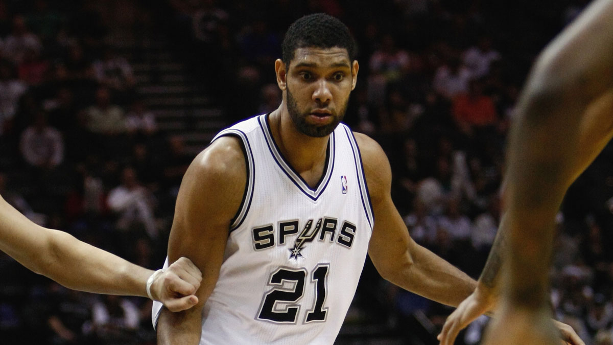 San Antonio Spurs forward Tim Duncan (21) in action against the Milwaukee Bucks at the AT&T Center.