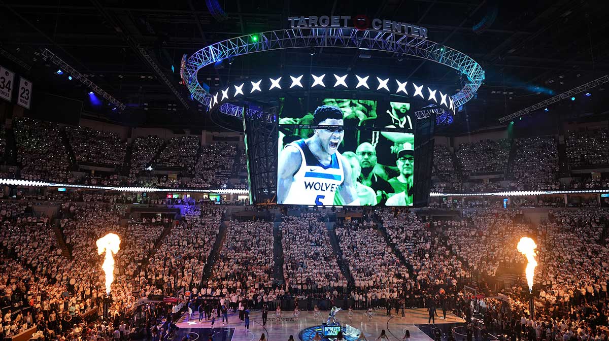 An overall view before the Oklahoma City Thunder and the Minnesota Timberwolves play in game four of the western conference finals for the 2025 NBA Playoffs at Target Center.