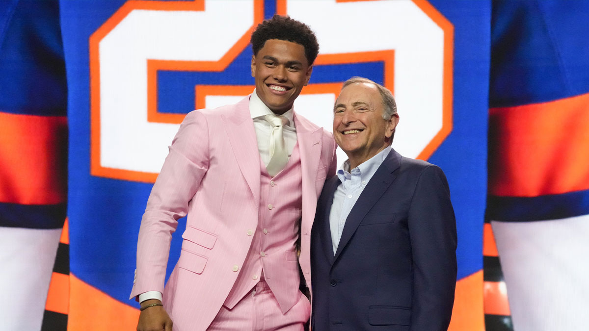 Kashawn Aitcheson is selected as the 17th overall pick to the New York Islanders in the first round of the 2025 NHL Draft at Peacock Theater.