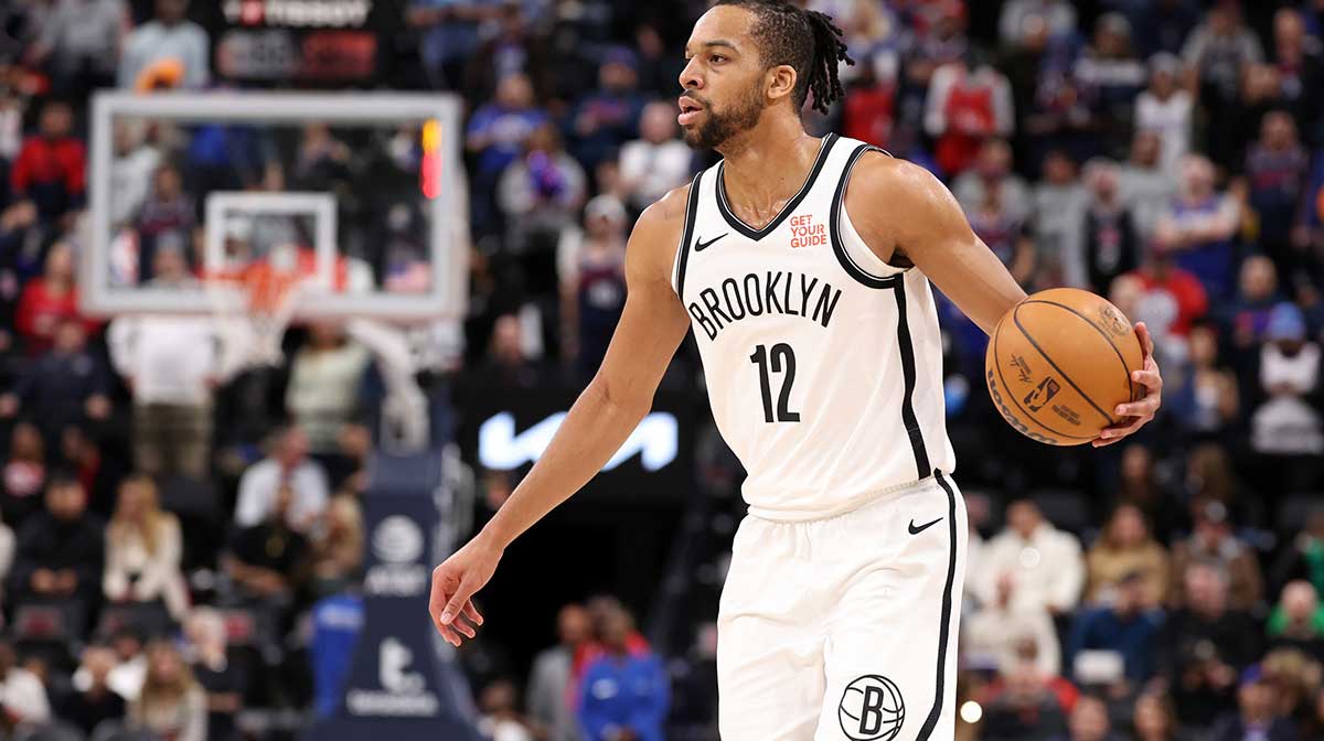 Brooklyn Nets forward Tosan Evbuomwan (12) dribbles during the second half against the LA Clippers at Intuit Dome.