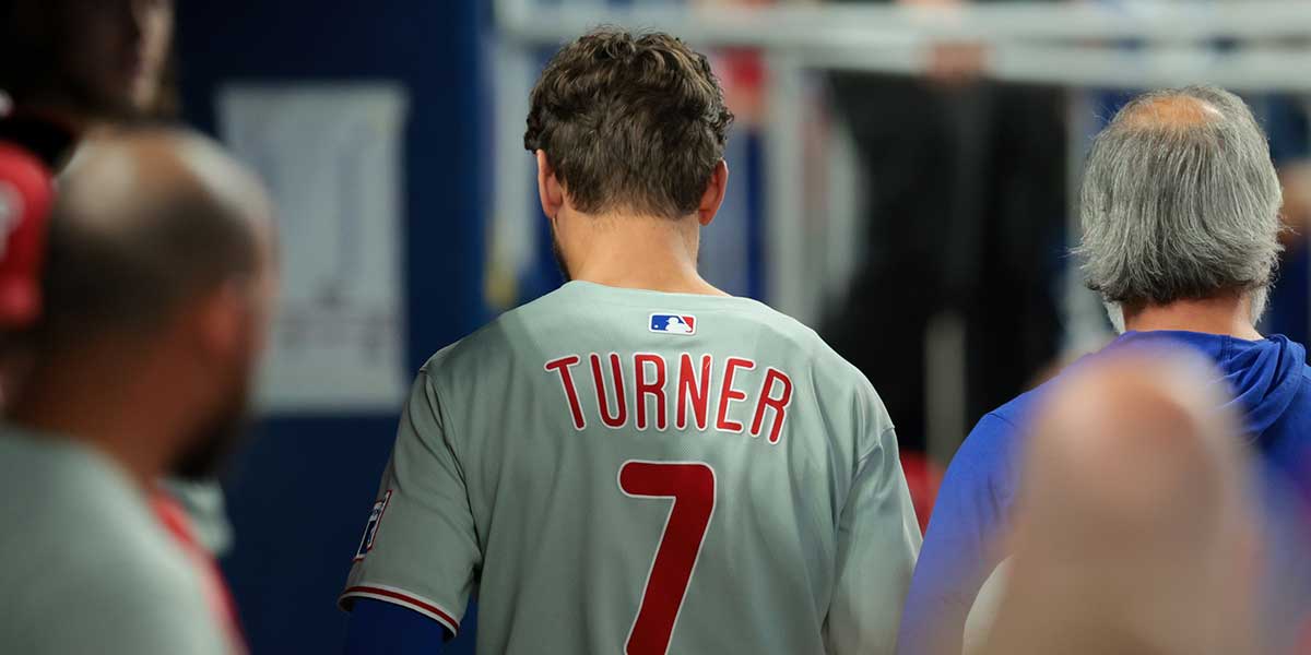 Philadelphia Phillies shortstop Trea Turner (7) exits the game against the Miami Marlins during the seventh inning at loanDepot Park.