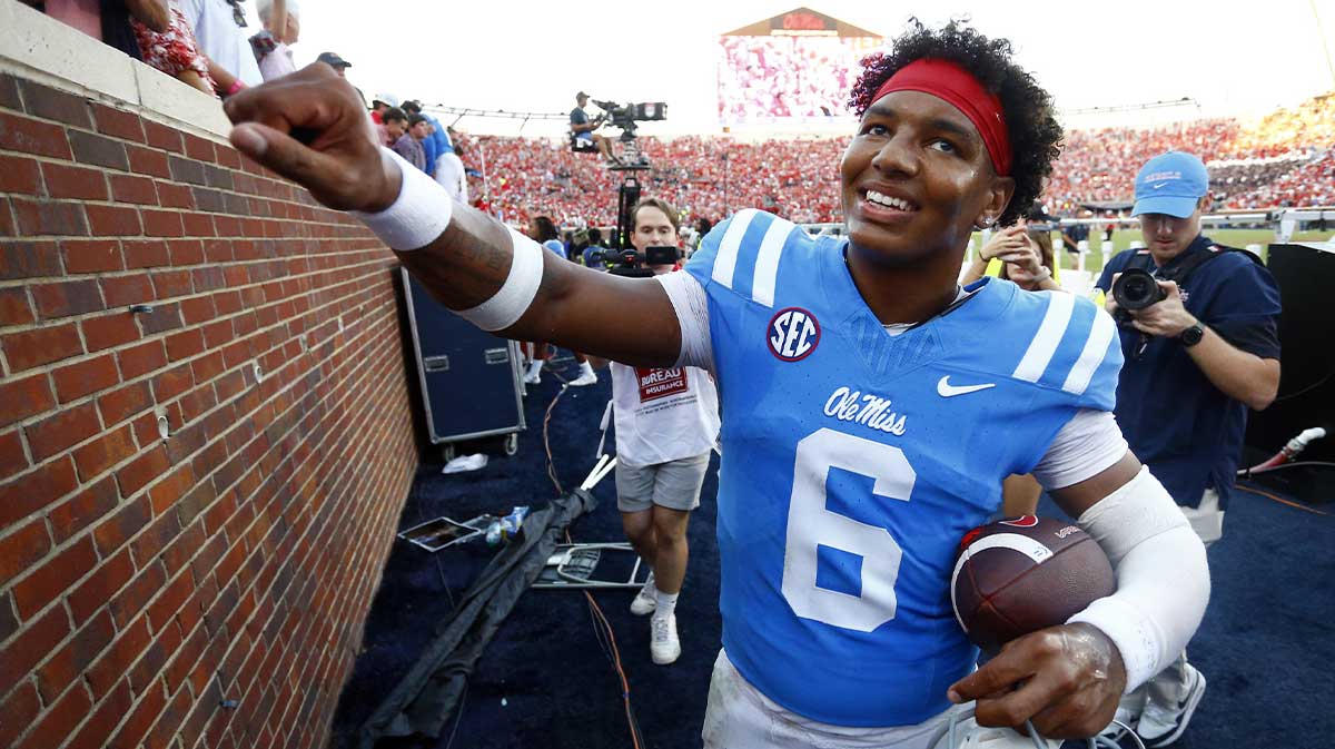 Mississippi Rebels quarterback Trinidad Chambliss (6) reacts after defeating the LSU Tigers at Vaught-Hemingway Stadium.