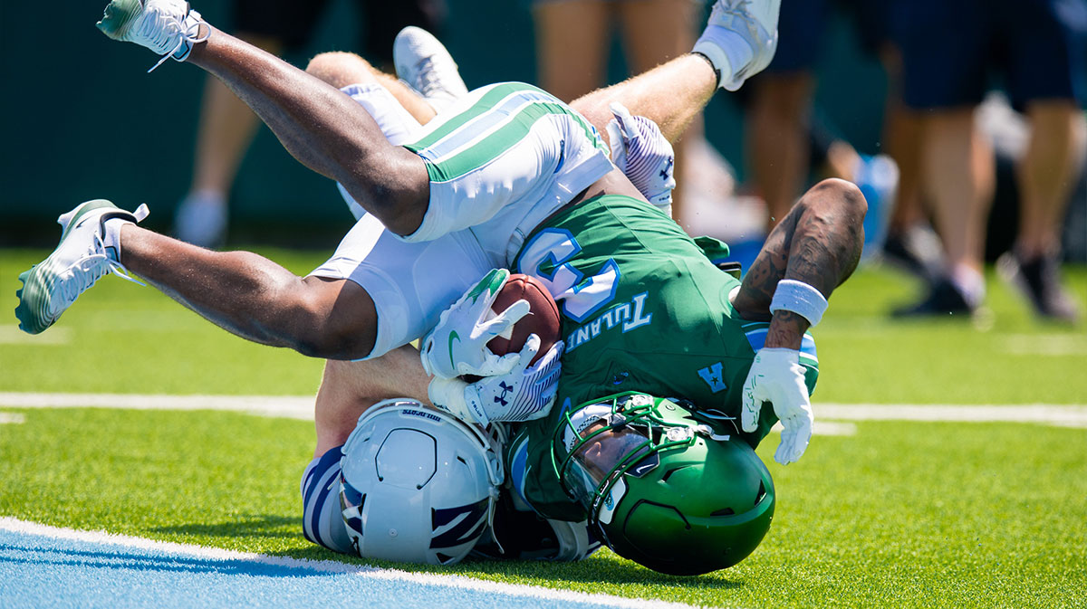 Tulane Green Wave defensive back Javion White (3) intercepts a pass from Northwestern Wildcats quarterback Preston Stone (not pictured) during the second half at Yulman Stadium.