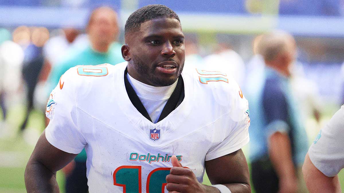 Miami Dolphins wide receiver Tyreek Hill (10) leaves the field after losing to the Indianapolis Colts at Lucas Oil Stadium.
