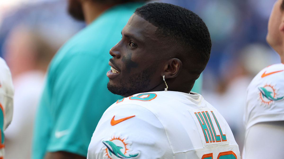 Miami Dolphins wide receiver Tyreek Hill (10) before a game against the Indianapolis Colts at Lucas Oil Stadium.