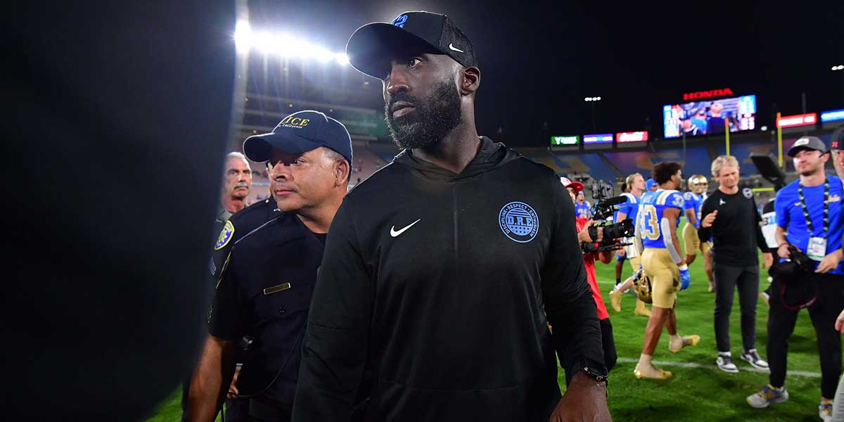 UCLA Bruins head coach DeShaun Foster following the loss against the Utah Utes at Rose Bowl.