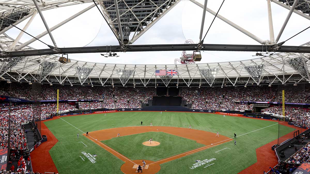 [US, Mexico & Canada customers only] June 9, 2024; London, UNITED KINGDOM; A general view of the field before a London Series baseball game between the Philadelphia Phillies and New York Mets at Queen Elizabeth Olympic Park. Mandatory Credit: Matthew Childs/Reuters via Imagn Images
