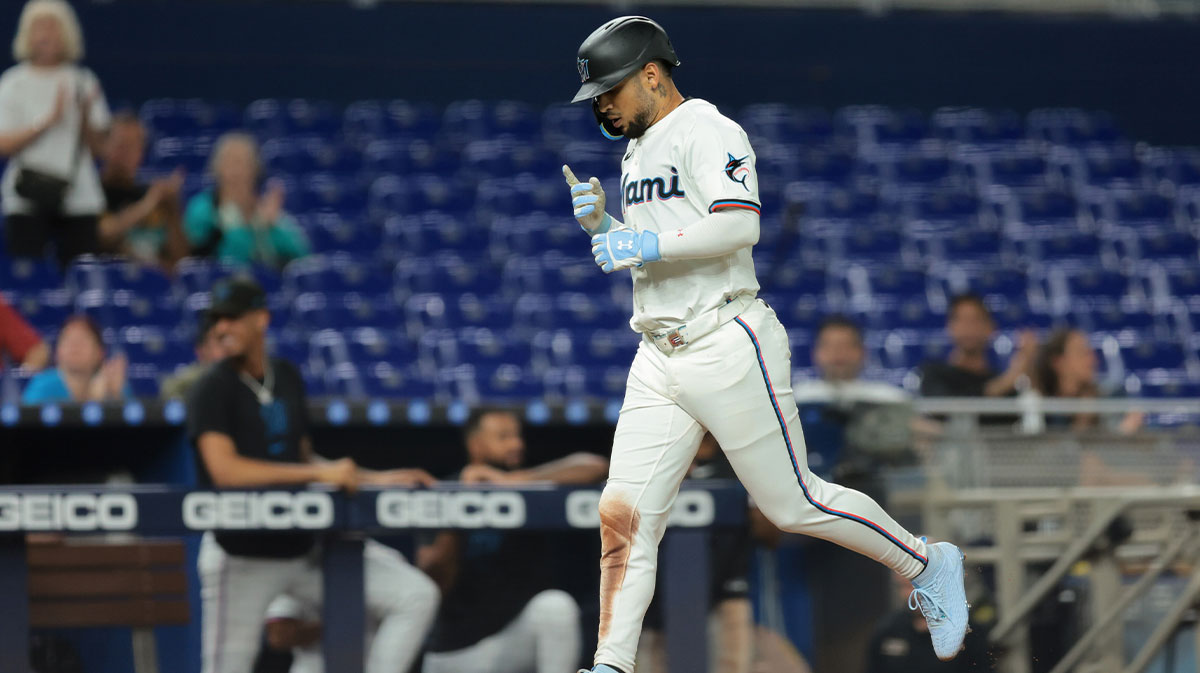 Miami Marlins right fielder Victor Mesa Jr. (10) circles the bases after hitting a two-run home run against the Washington Nationals during the eighth inning at loanDepot Park.