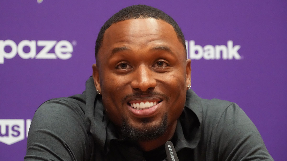 Minnesota Vikings cornerback Isaiah Rodgers at press conference at Sport Ireland Campus.