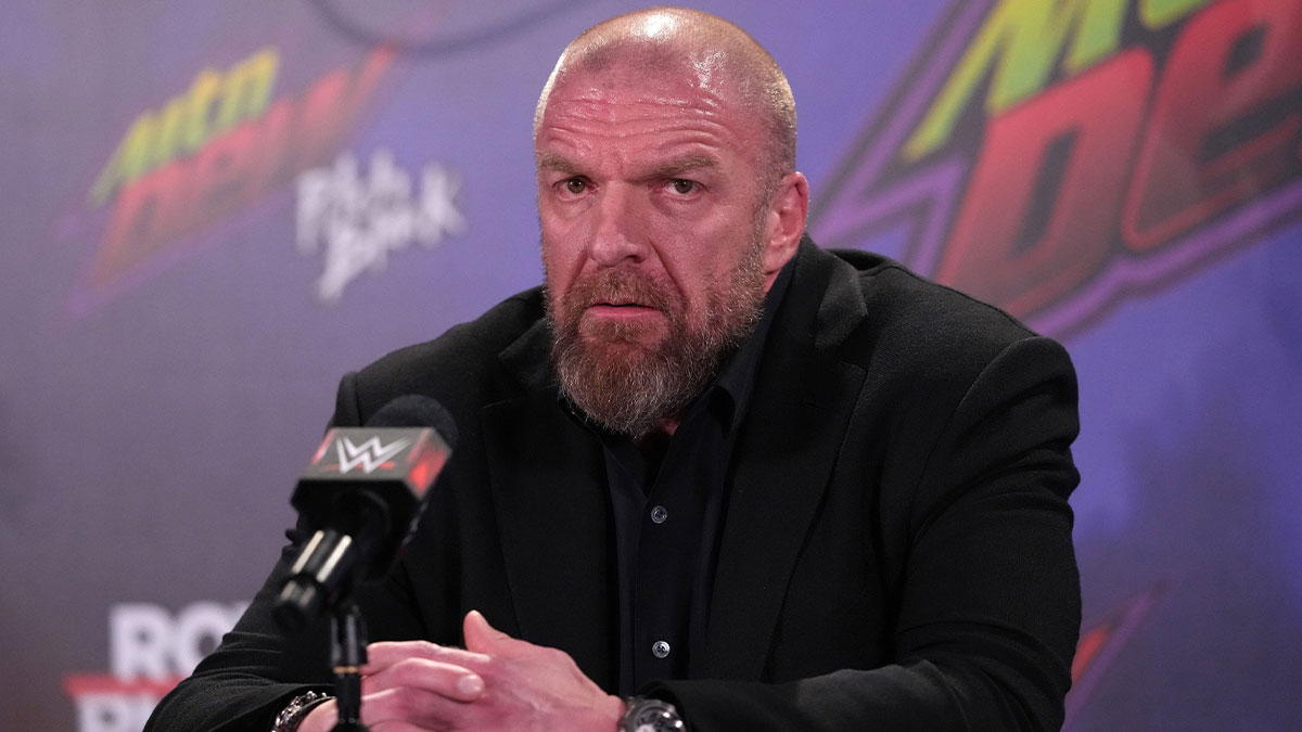 WWE Chief Content Officer Paul Levesque aka Triple H speaks during a press conference after the WWE Royal Rumble at the Alamodome.